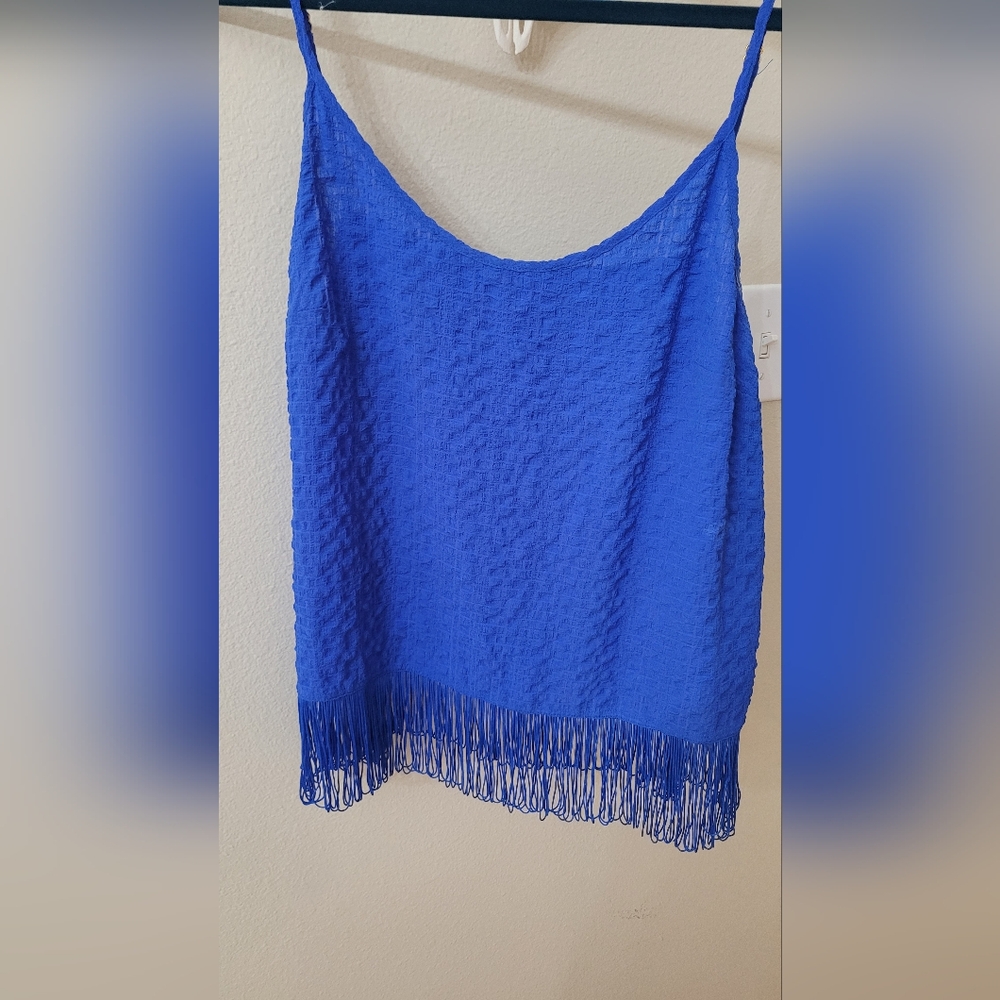 Lilly Pulitzer Naeem Blue Fringe tassel Tank . Large